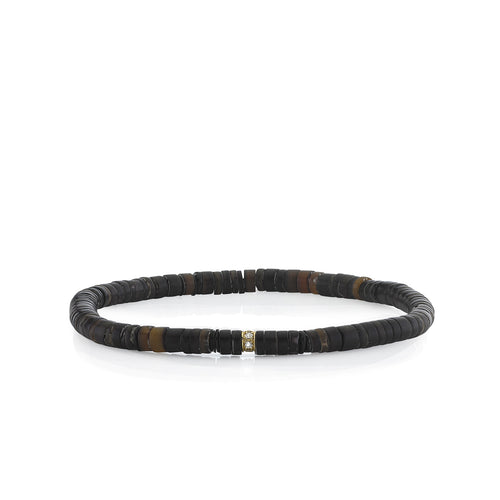 Men's Collection Gold & Diamond Rondelle on Dark Brown Heishi