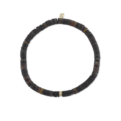 Men's Collection Gold & Diamond Rondelle on Dark Brown Heishi