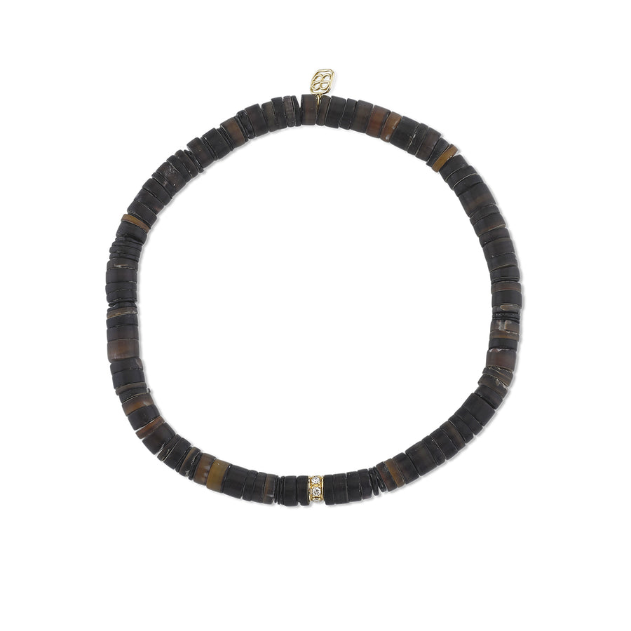 Men's Collection Gold & Diamond Rondelle on Dark Brown Heishi - Sydney Evan Fine Jewelry