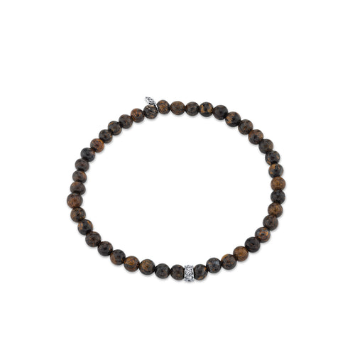 Men's Collection Gold & Diamond 4mm Rondelle on Bronzite