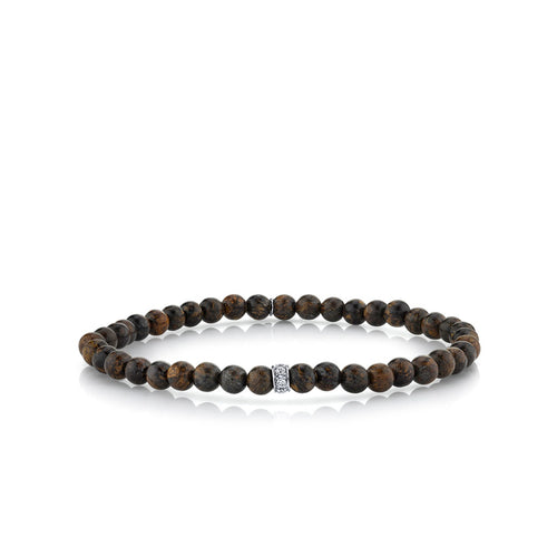 Men's Collection Gold & Diamond 4mm Rondelle on Bronzite