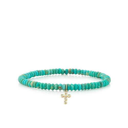 Men's Collection Gold & Diamond Mini Cross on Turquoise