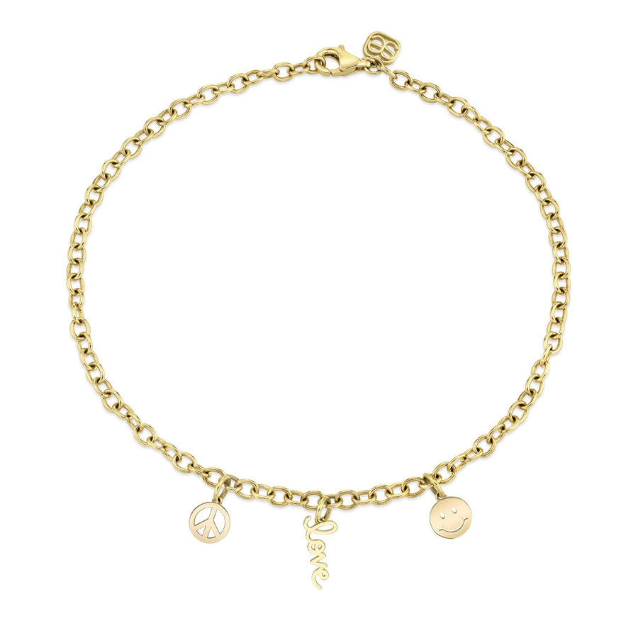 Pure Gold Peace, Love & Happiness Anklet - Sydney Evan Fine Jewelry
