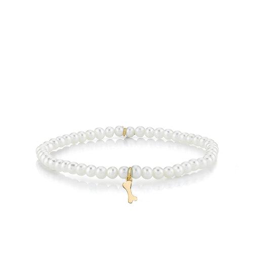 Pure Gold Tiny Dog Bone on Pearls