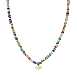 Pure Gold Eye on Rainbow Heishi Necklace - Sydney Evan Fine Jewelry
