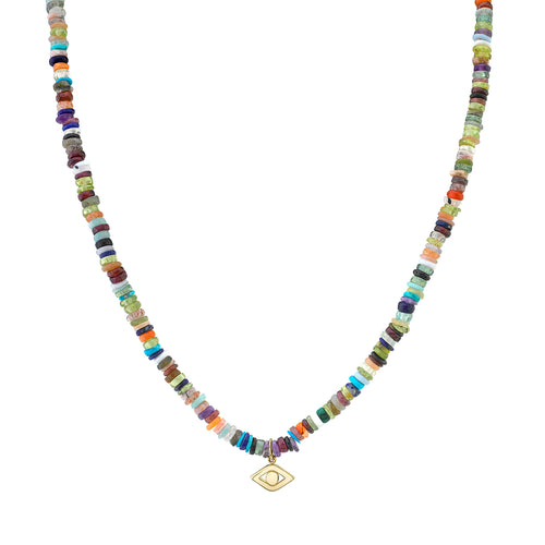 Pure Gold Eye on Rainbow Heishi Necklace