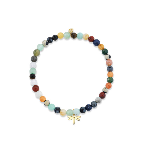 Pure Gold Tiny Dragonfly on Semi Precious Stones