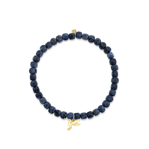 Pure Gold Tiny Hummingbird on Sapphire