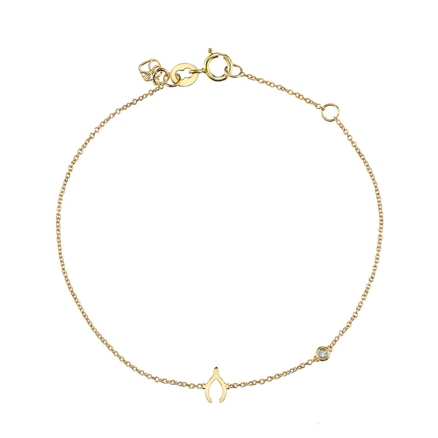 Gold Plated Sterling Silver Wishbone Bracelet with Bezel Set Diamond - Sydney Evan Fine Jewelry