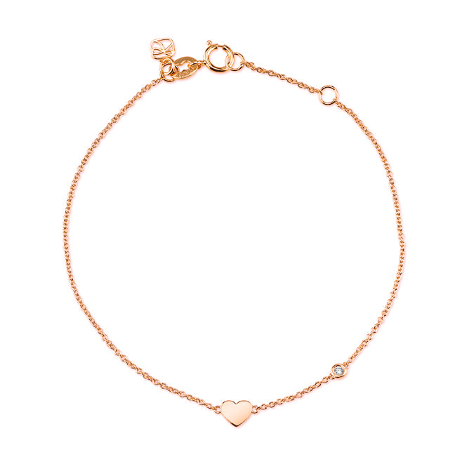 Gold Plated Sterling Silver Heart Bracelet with Bezel Set Diamond - Sydney Evan Fine Jewelry