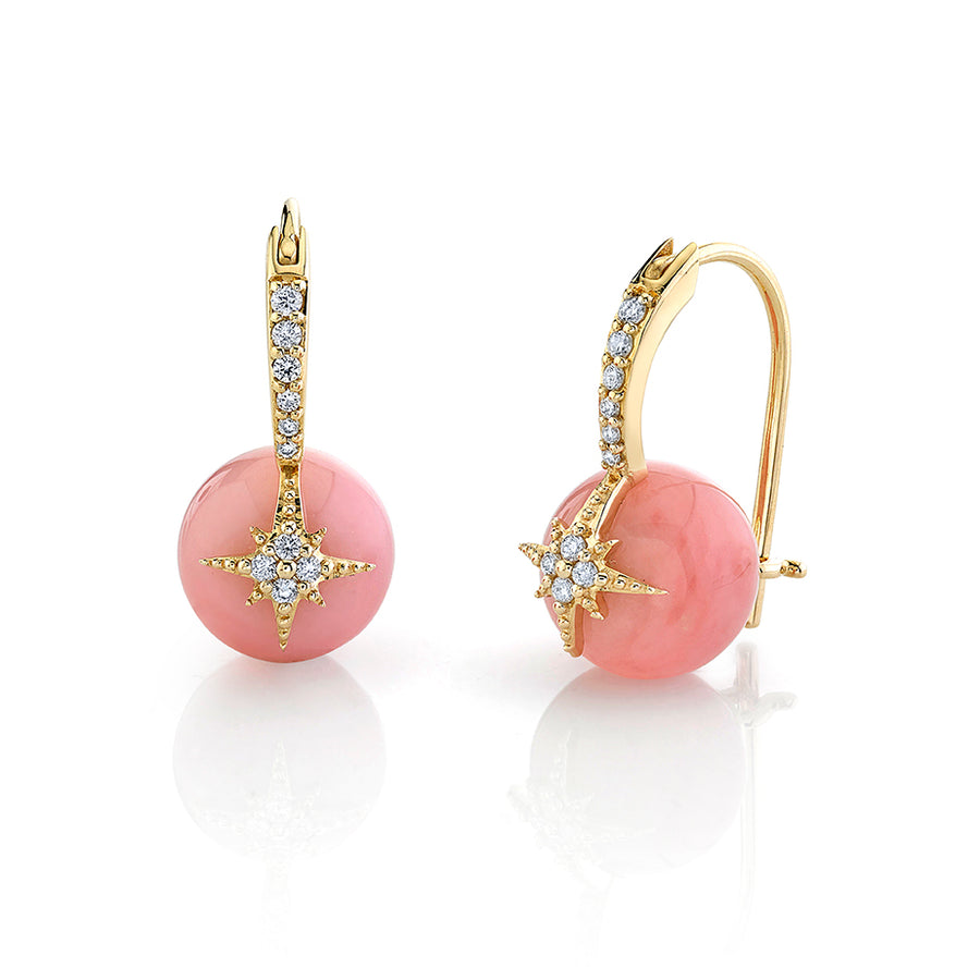 Gold & Diamond Starburst Pink Opal Earrings - Sydney Evan Fine Jewelry