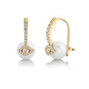 Gold & Diamond Eye Pearl Earrings - Sydney Evan Fine Jewelry
