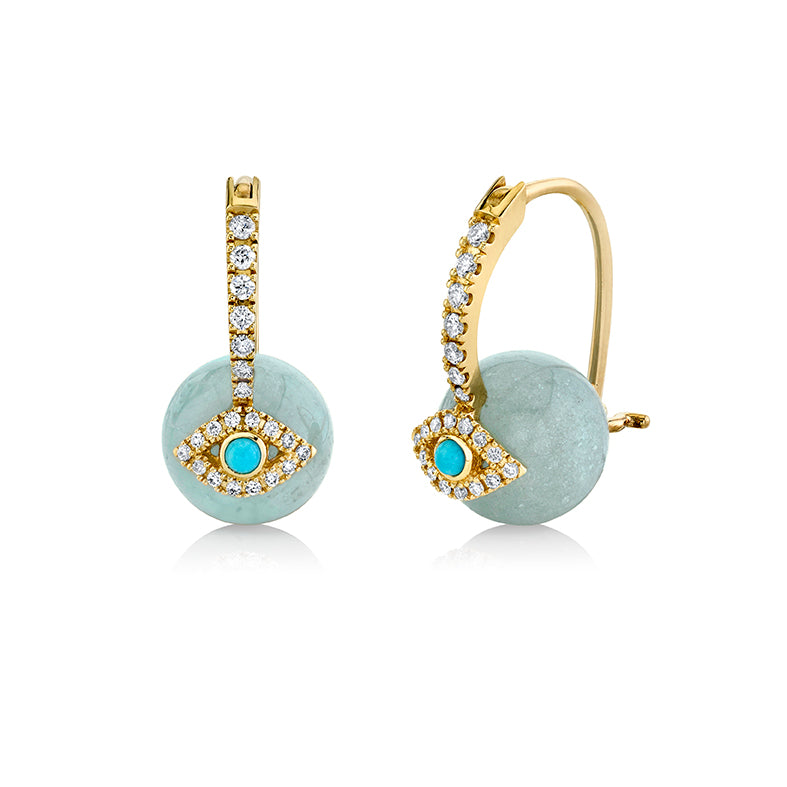 Gold & Diamond Evil Eye Aquamarine Earrings - Sydney Evan Fine Jewelry