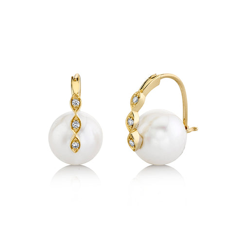 Gold & Diamond Marquise Eye Pearl Earrings