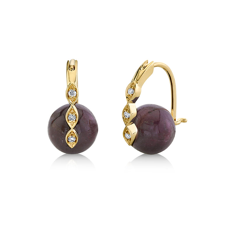 Gold & Diamond Marquise Eye Bordeaux Ruby Earrings - Sydney Evan Fine Jewelry