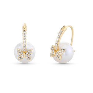 Gold & Diamond Butterfly Pearl Earrings - Sydney Evan Fine Jewelry