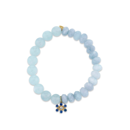 Gold & Sapphire Marquise Eye Flower on Aquamarine