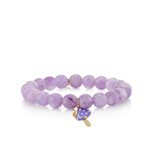 Gold & Diamond Celestial Enamel Mushroom on Lavender Amethyst