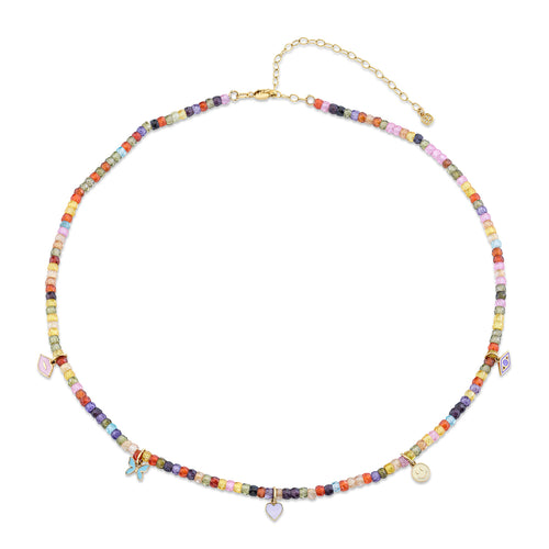 Kids Collection Gold & Enamel Tiny Charms Rainbow Zircon Necklace