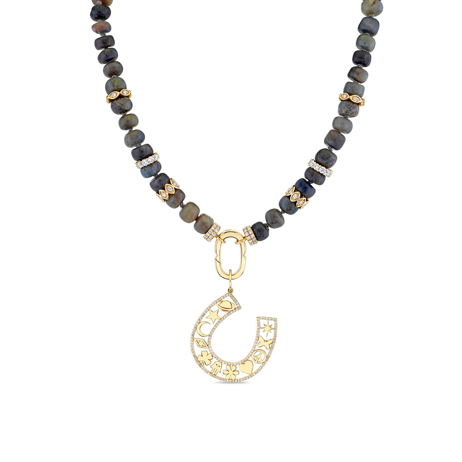 Gold & Diamond Icon Horseshoe & Multi-Rondelle Sapphire Necklace - Sydney Evan Fine Jewelry