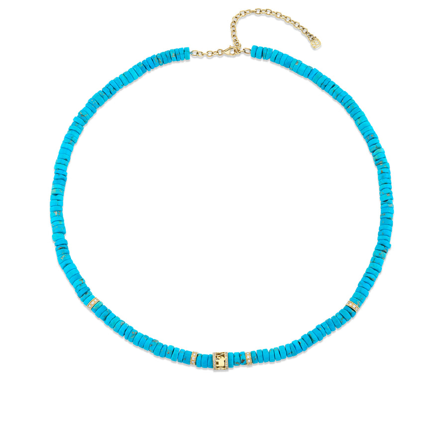 Gold & Diamond Lucky Icon Rondelle Turquoise Heishi Necklace - Sydney Evan Fine Jewelry
