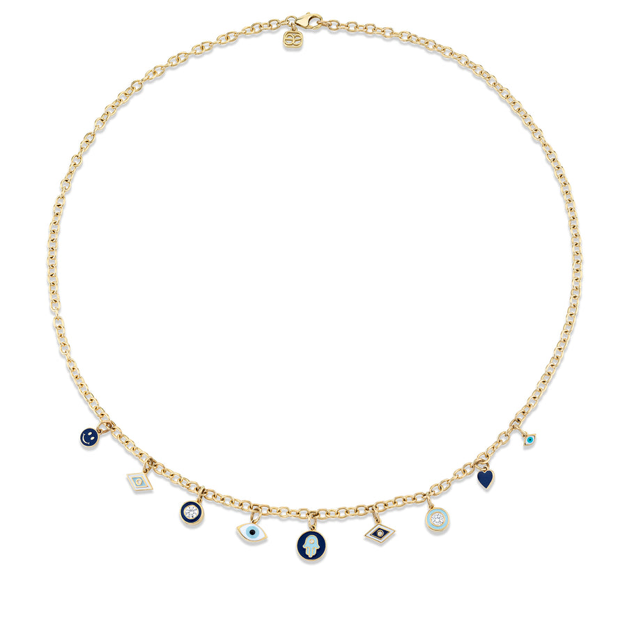 Gold & Diamond Enamel Multi-Charm Necklace - Sydney Evan Fine Jewelry