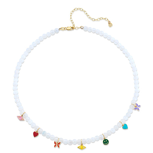 Kids Collection Gold & Enamel Tiny Charms Moonstone Necklace