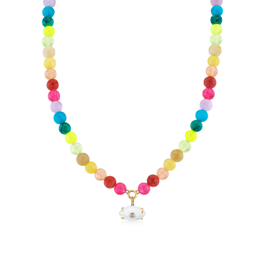 Gold & Diamond Carved Moonstone Rainbow Jade Necklace - Sydney Evan Fine Jewelry
