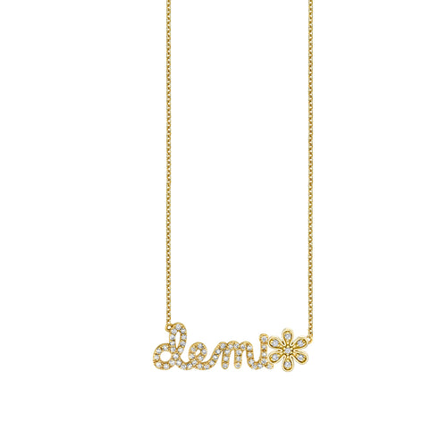 Gold & Diamond Small Custom Script Daisy Icon Necklace