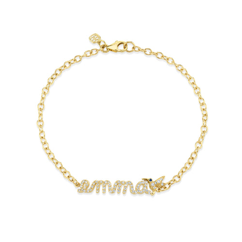Gold & Diamond Small Custom Script Bracelet