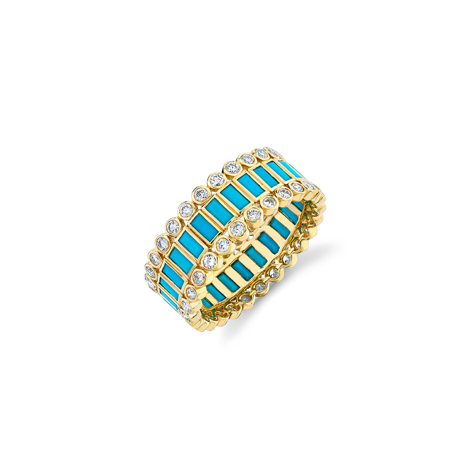 Gold Baguette & Round Bezel Stacked Eternity Ring - Sydney Evan Fine Jewelry