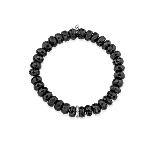 Gold & Diamond Baguette Rondelle on Black Spinel