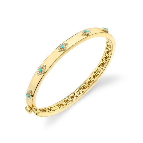 Gold & Diamond and Turquoise Multi Eye Bangle