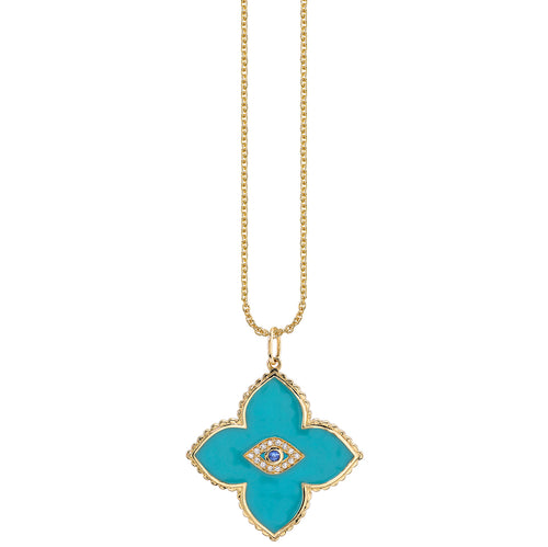 Gold & Bezel Diamond Eye Moroccan Flower Charm