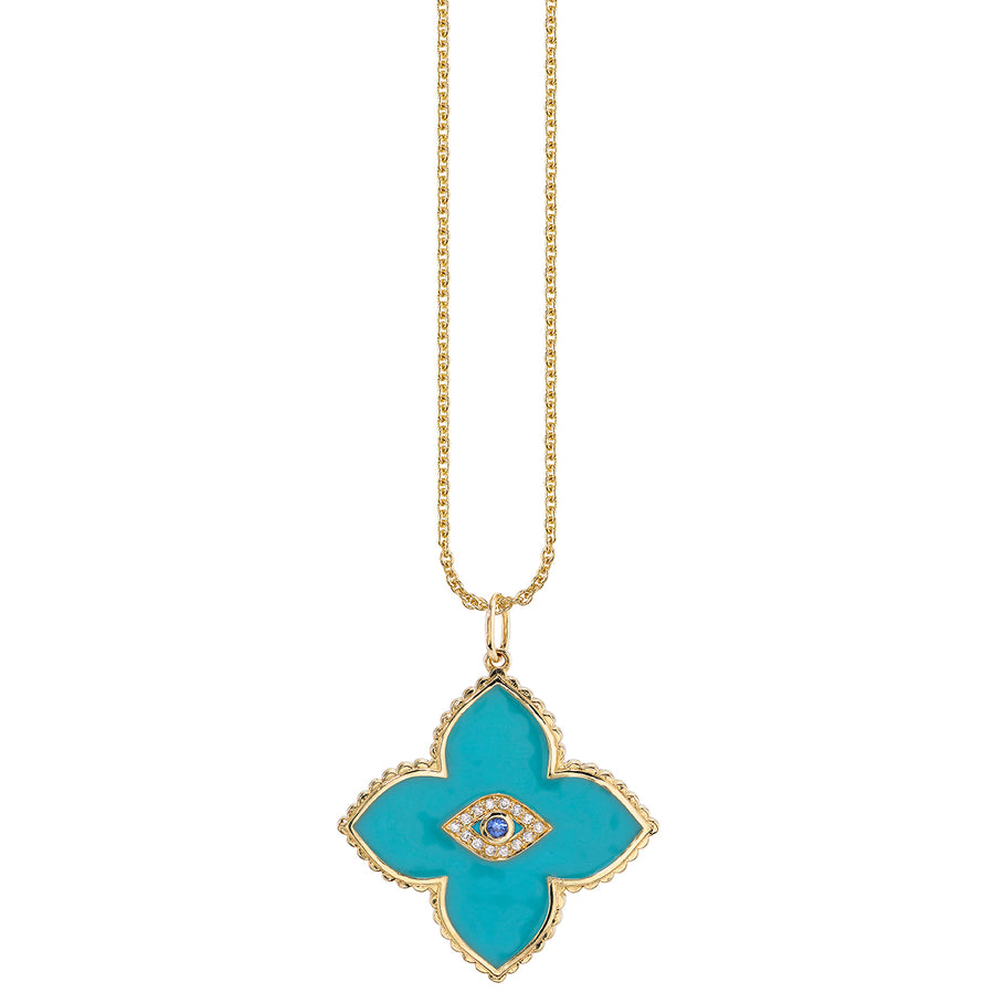 Gold & Bezel Diamond Evil Eye Moroccan Flower Charm - Sydney Evan Fine Jewelry