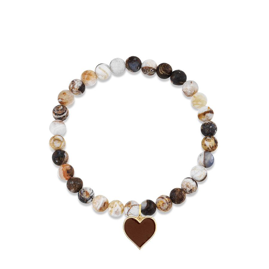 Gold & Enamel Heart on Wooden Opal - Sydney Evan Fine Jewelry