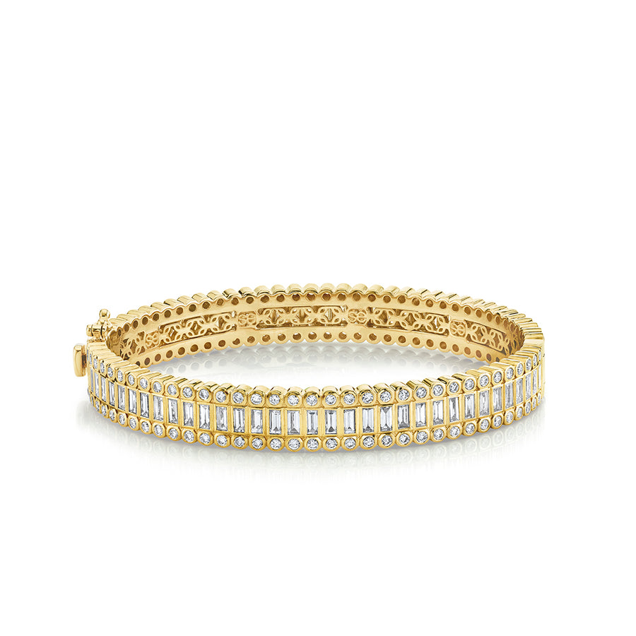 Gold & Diamond Baguette and Round Bezel Eternity Bangle - Sydney Evan Fine Jewelry