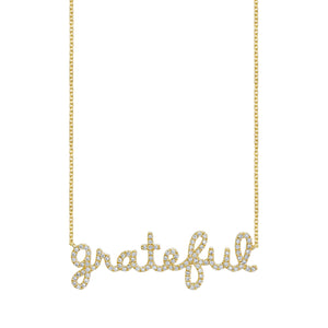 Gold & Diamond Grateful Script Necklace - Sydney Evan Fine Jewelry