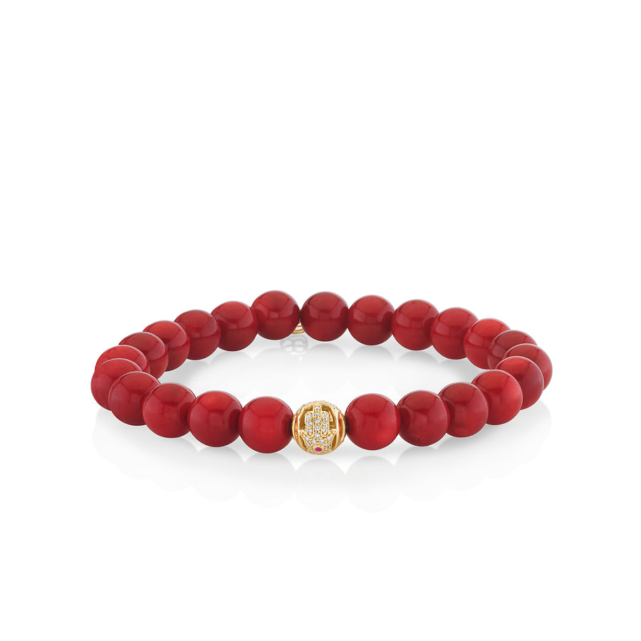 Shop Sydney Evan Men s Collection Gold Diamond Hamsa Bead on Red Sea Bamboo