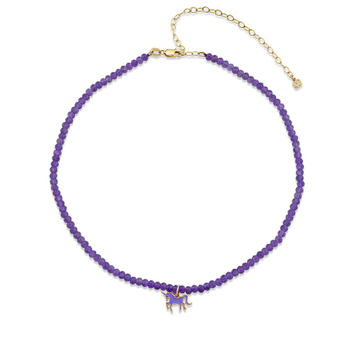 Kids Collection Gold & Enamel Unicorn Amethyst Necklace