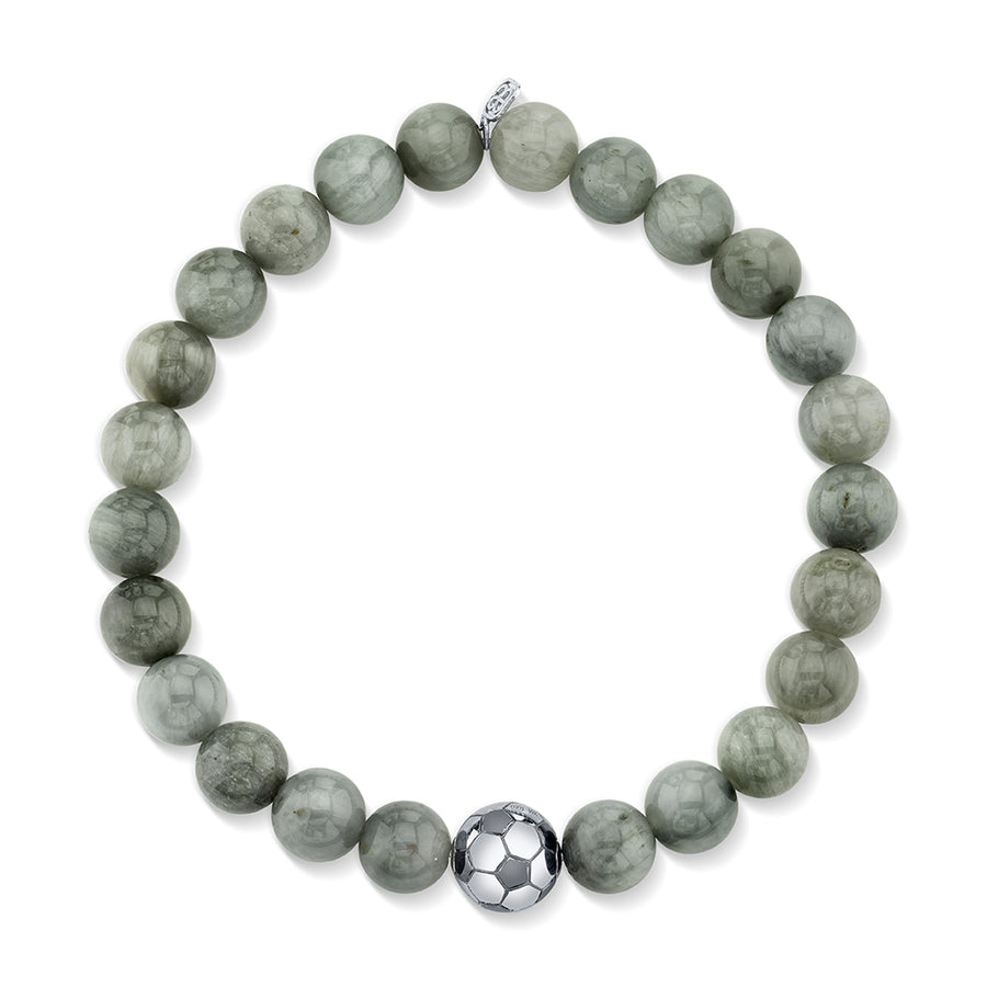 Men's Collection White Gold Soccer Ball Bead on Grey Cat's Eye - Sydney Evan Fine Jewelry