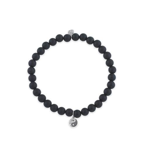 Men's Collection Gold & Diamond Small Yin Yang on Black Matte Onyx