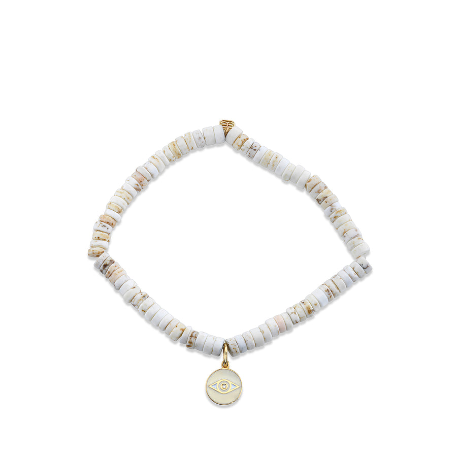 Kids Collection Gold & Diamond Eye Coin on White Turquoise Heishi - Sydney Evan Fine Jewelry