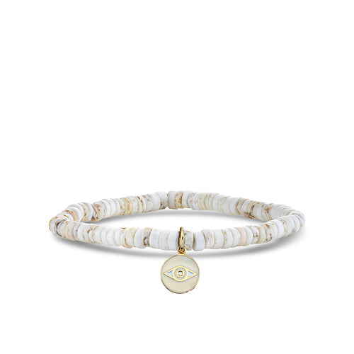 Kids Collection Gold & Diamond Eye Coin on White Turquoise Heishi