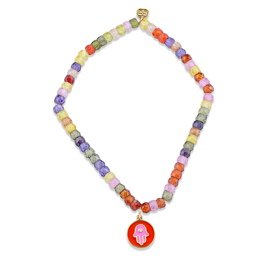 Kids Collection Gold & Diamond Hamsa Coin on Multicolor Zircon - Sydney Evan Fine Jewelry