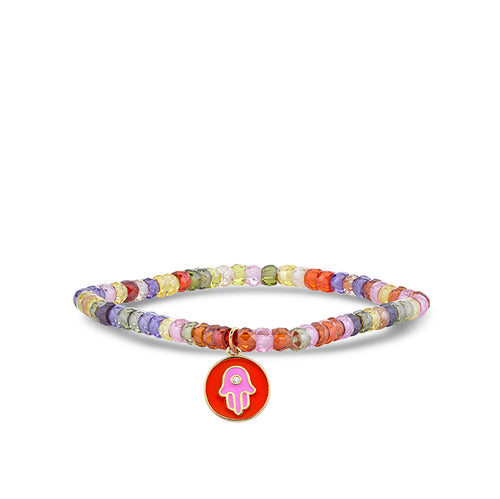 Kids Collection Gold & Diamond Hamsa Coin on Multicolor Zircon