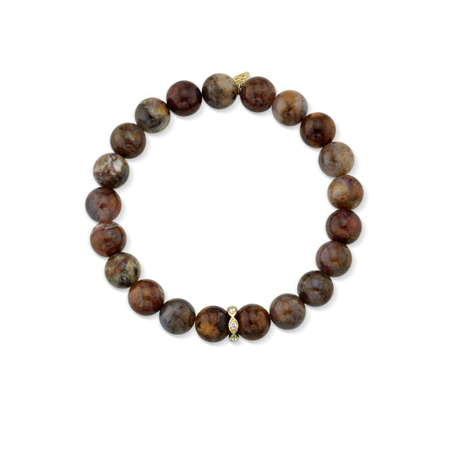 Men's Collection Gold & Diamond Rondelle on Dark Petrified Wood