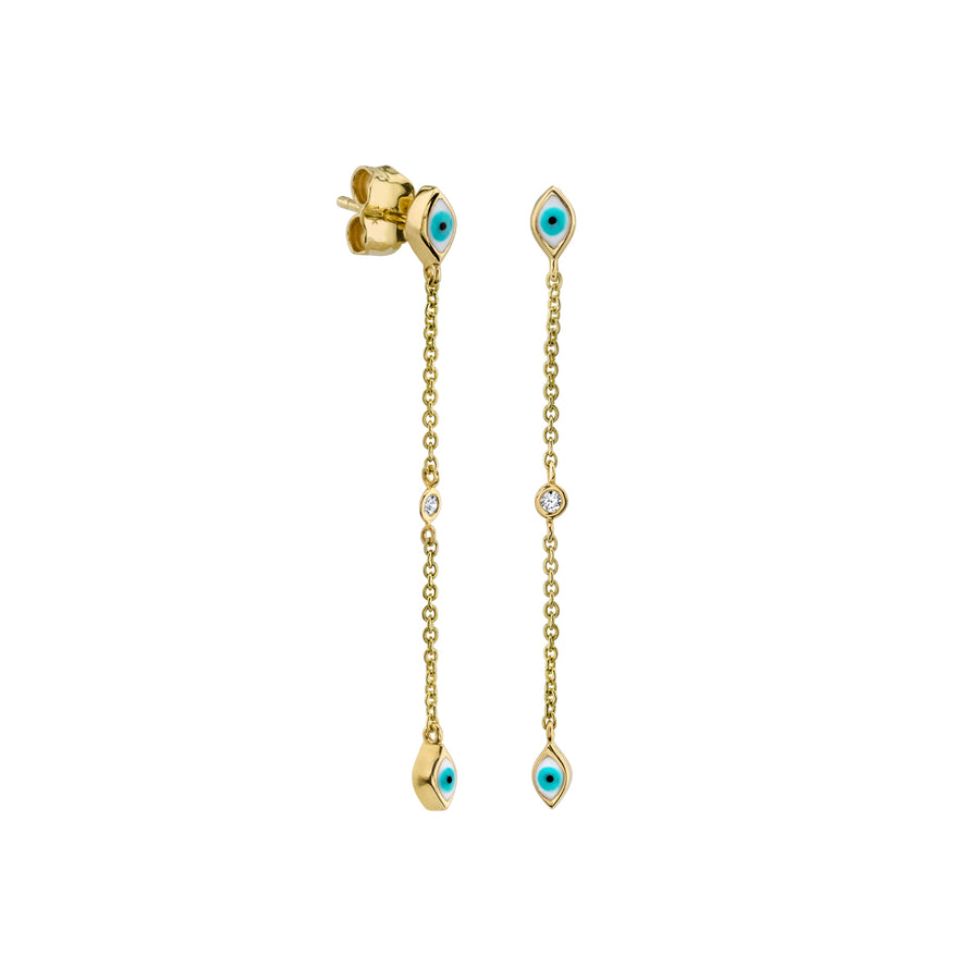 Gold & Diamond Mini Enamel Evil Eye Drop Earring - Sydney Evan Fine Jewelry