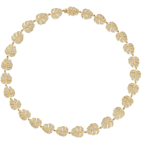 Gold & Diamond Monstera Leaf Eternity Necklace