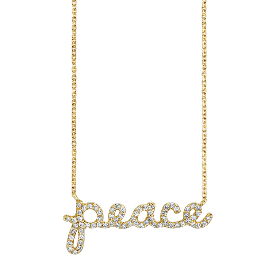 Gold & Diamond Small Peace Script Necklace - Sydney Evan Fine Jewelry